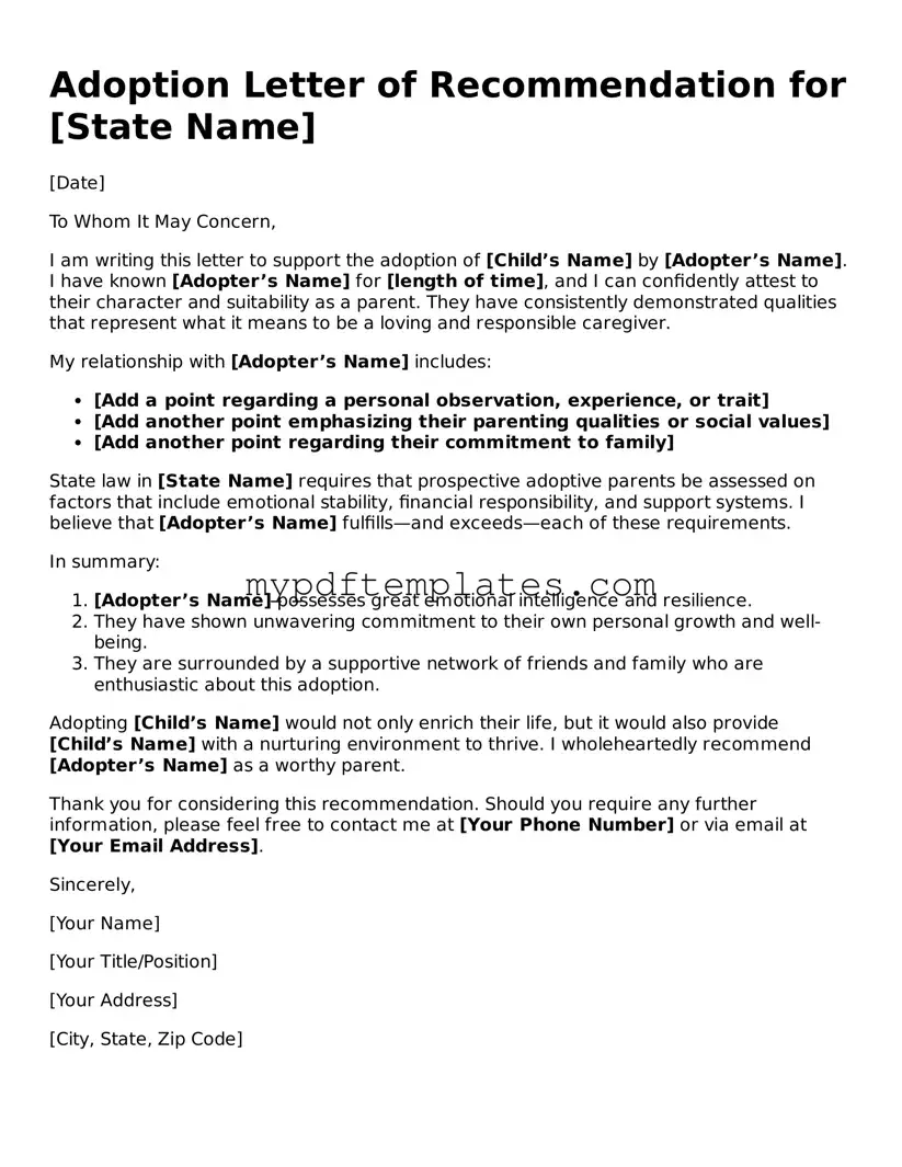 Blank Adoption Letter of Recommendation Form