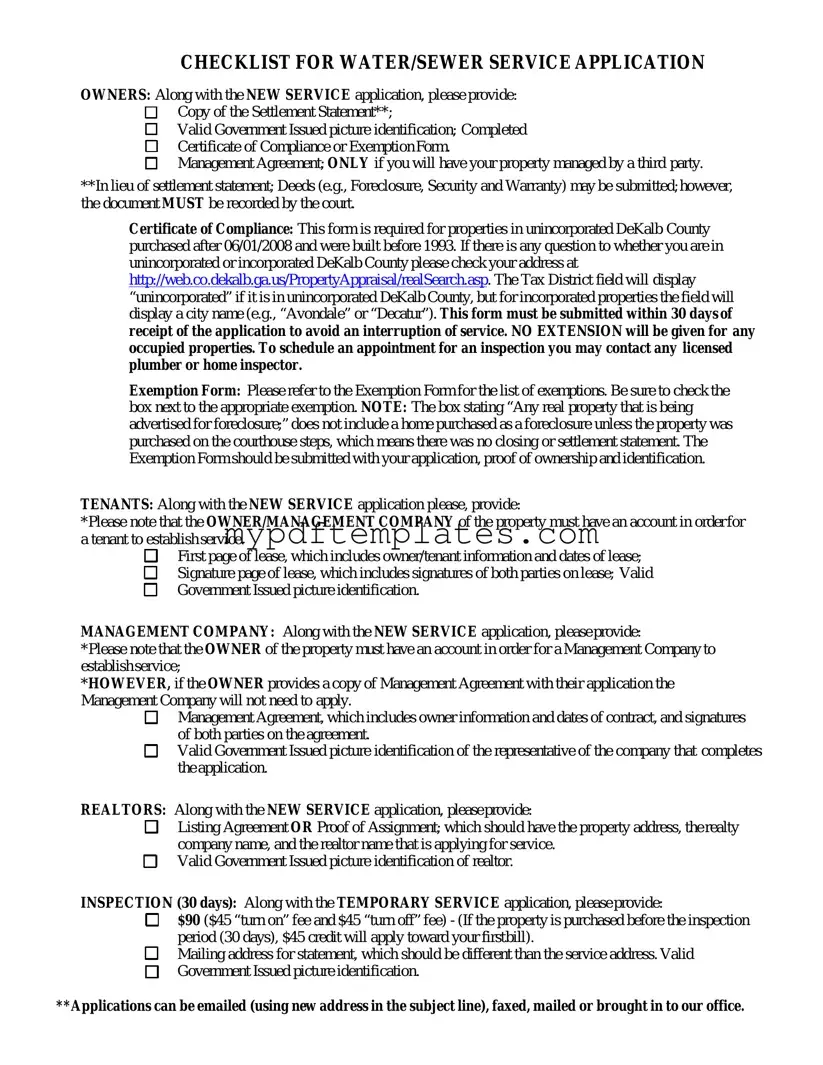Fill Your Dekalb County Water Application Template