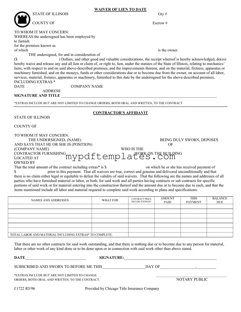 Fill Your Chicago Title Waiver Format Template