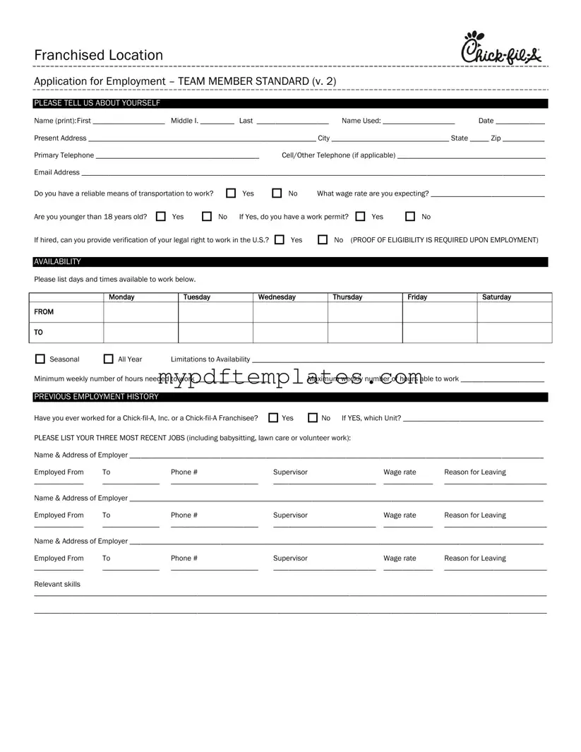 Fill Your Chick Fil A Job Application Template