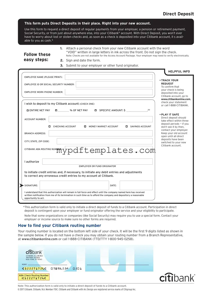 Fill Your Citibank Direct Deposit Template