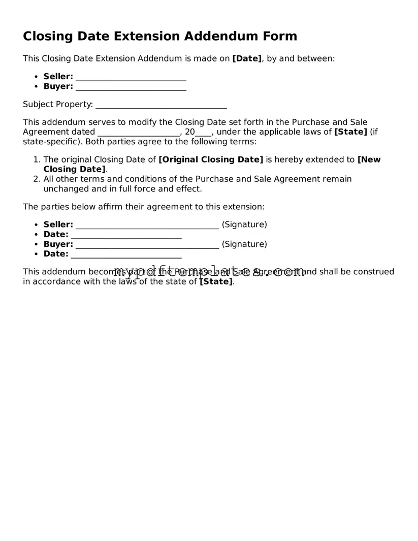 Blank Closing Date Extension Addendum Form Form