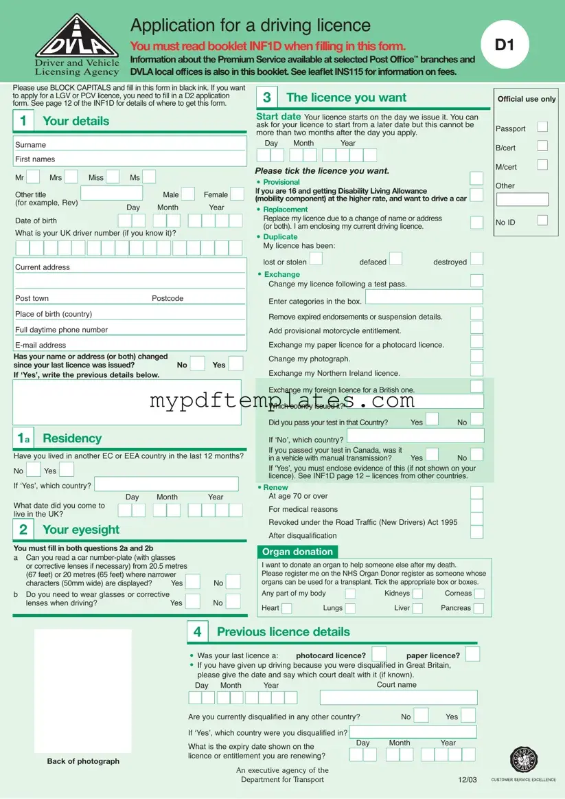 Fill Your D1 Dvla Template