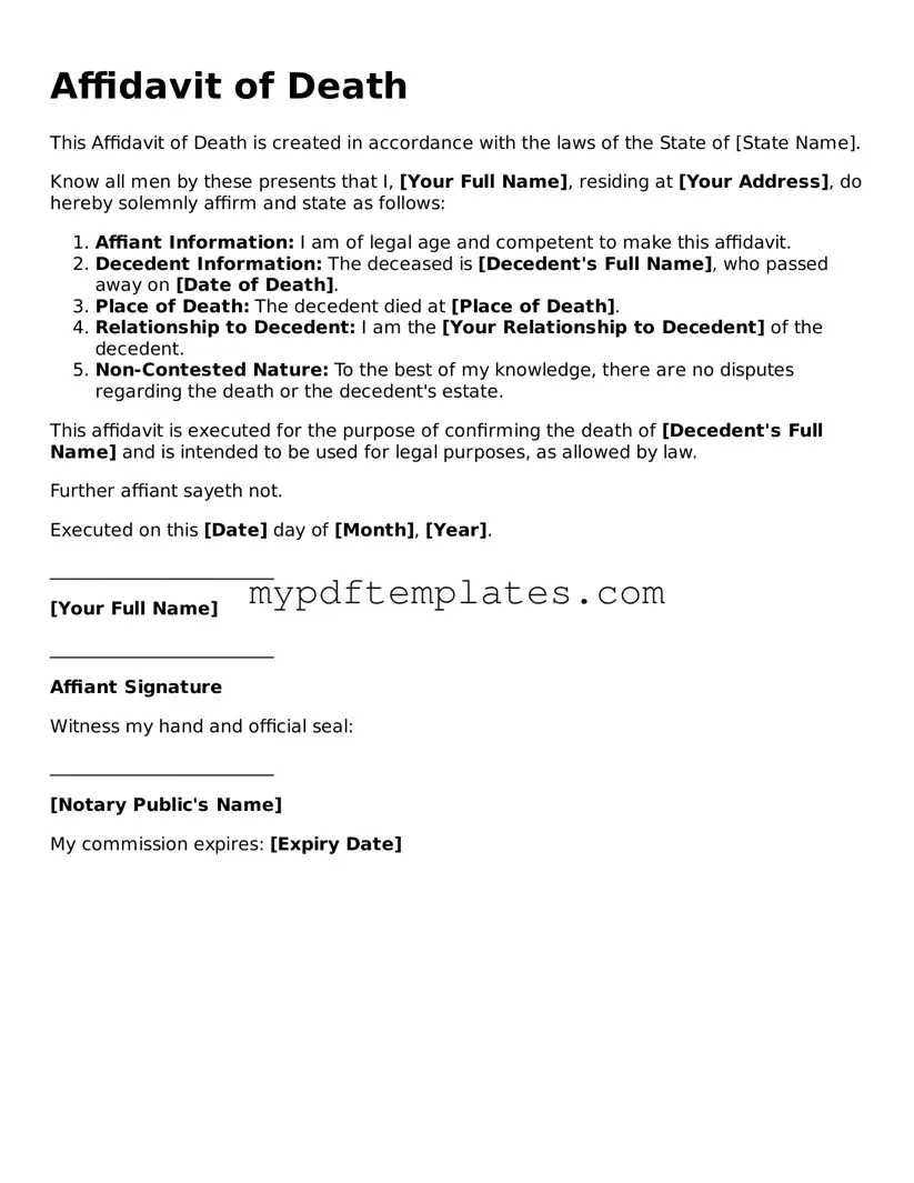 Blank Affidavit of Death Form