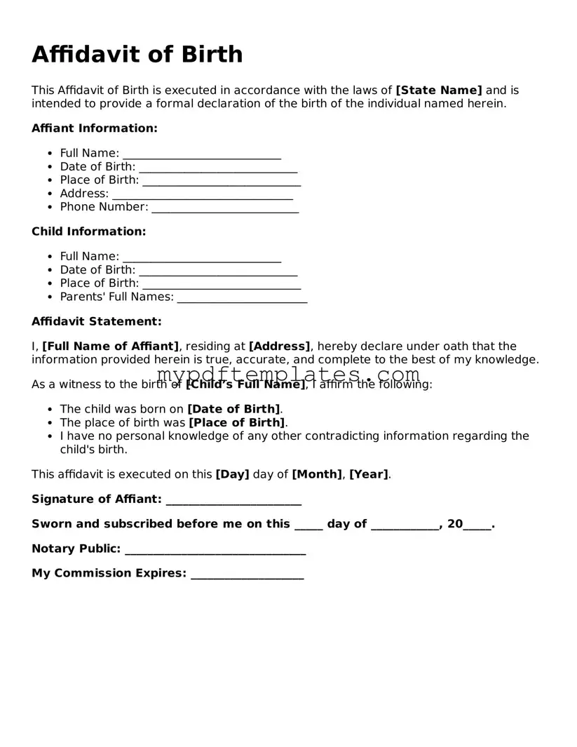 Blank Affidavit of Birth Form