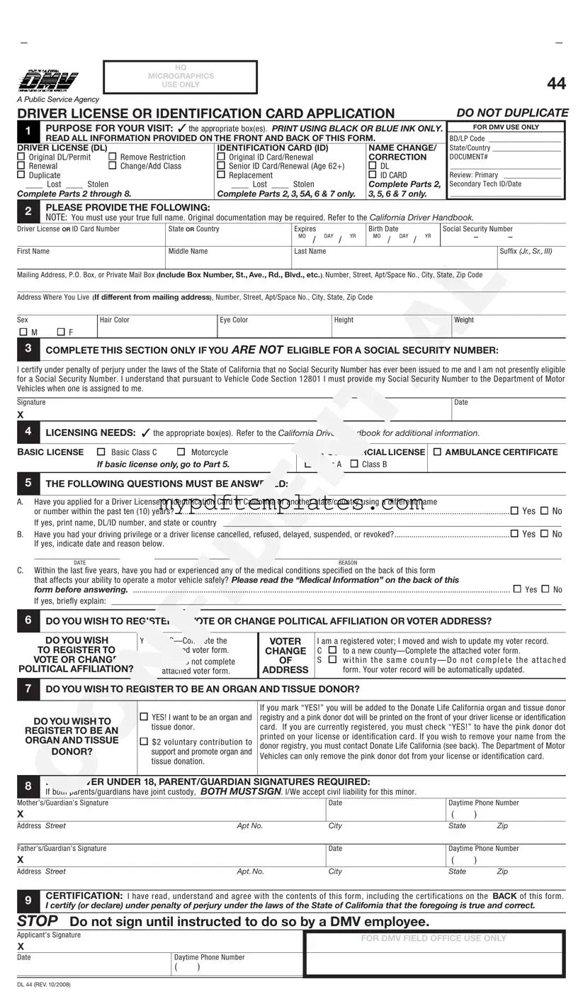 Fill Your Ca Dmv Dl 44 Template