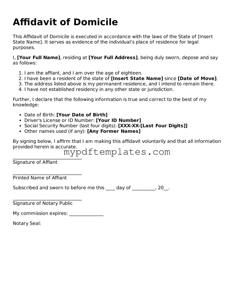 Blank Affidavit of Domicile Form