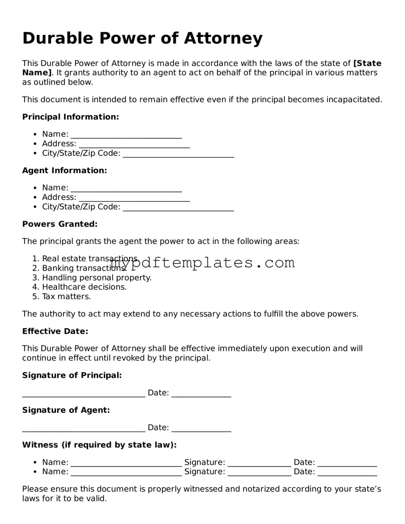 Blank Durable Power of Attorney Form