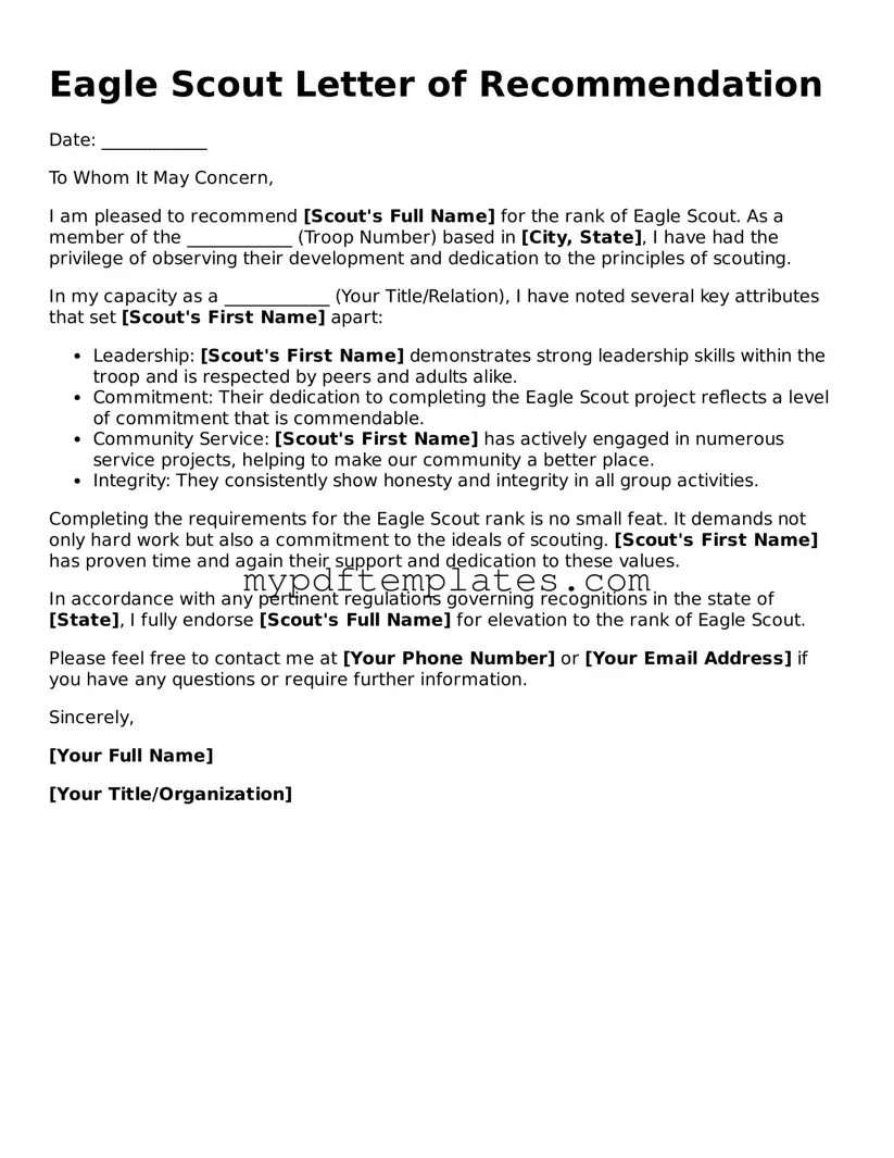 Blank Eagle Scout Letter of Recommendation Form