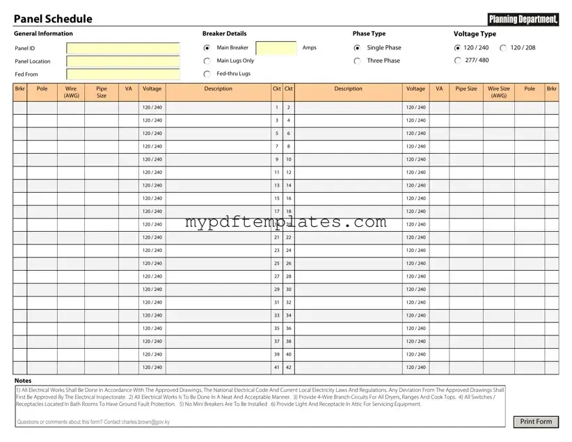 Fill Your Electrical Panel Schedule Template