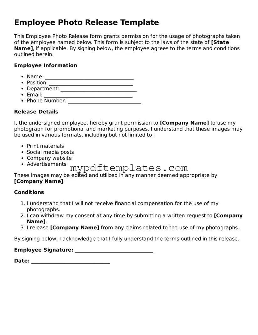 Blank Employee Photo Release Form