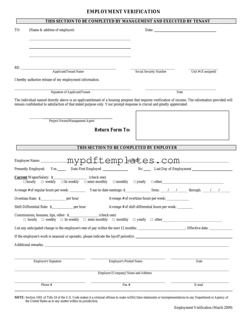 Fill Your Employment verification form Template