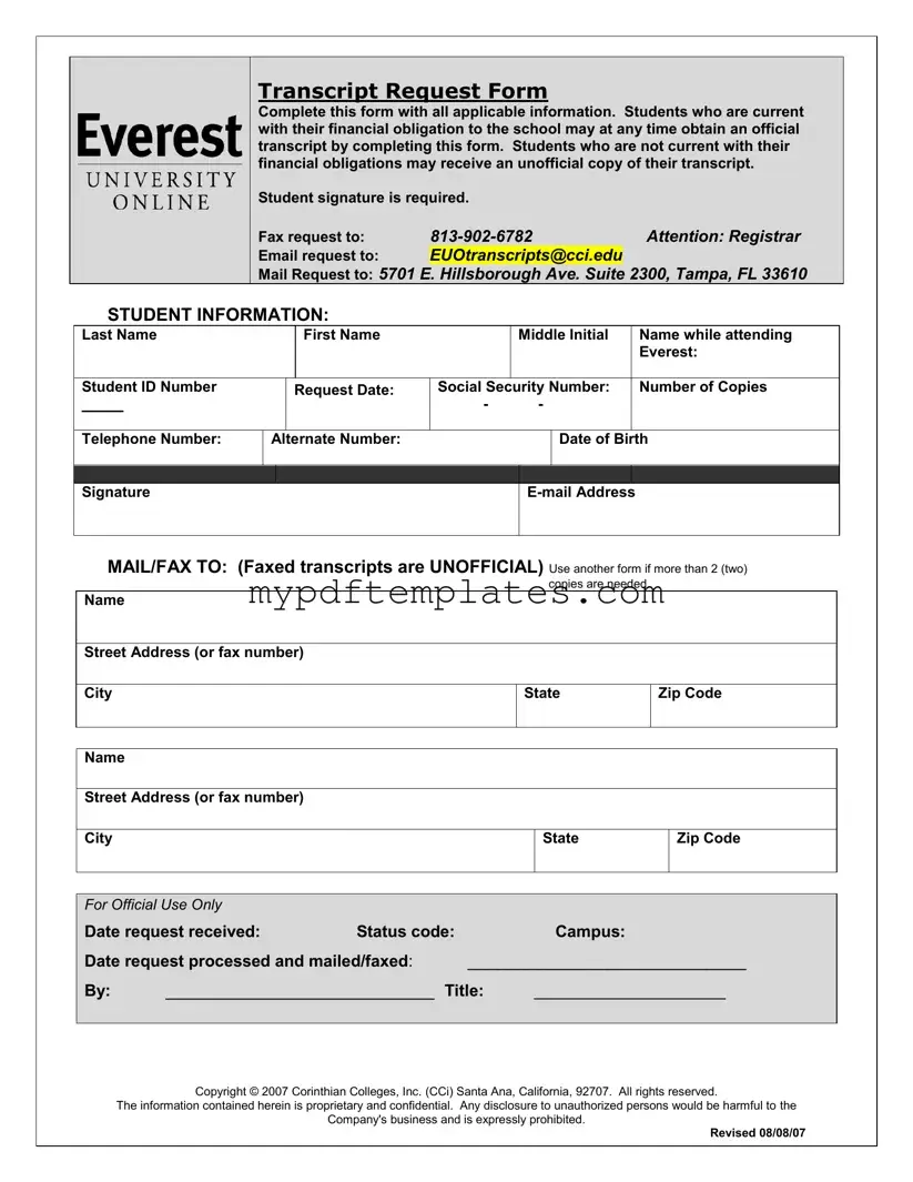 Fill Your Everest University Transcript Template