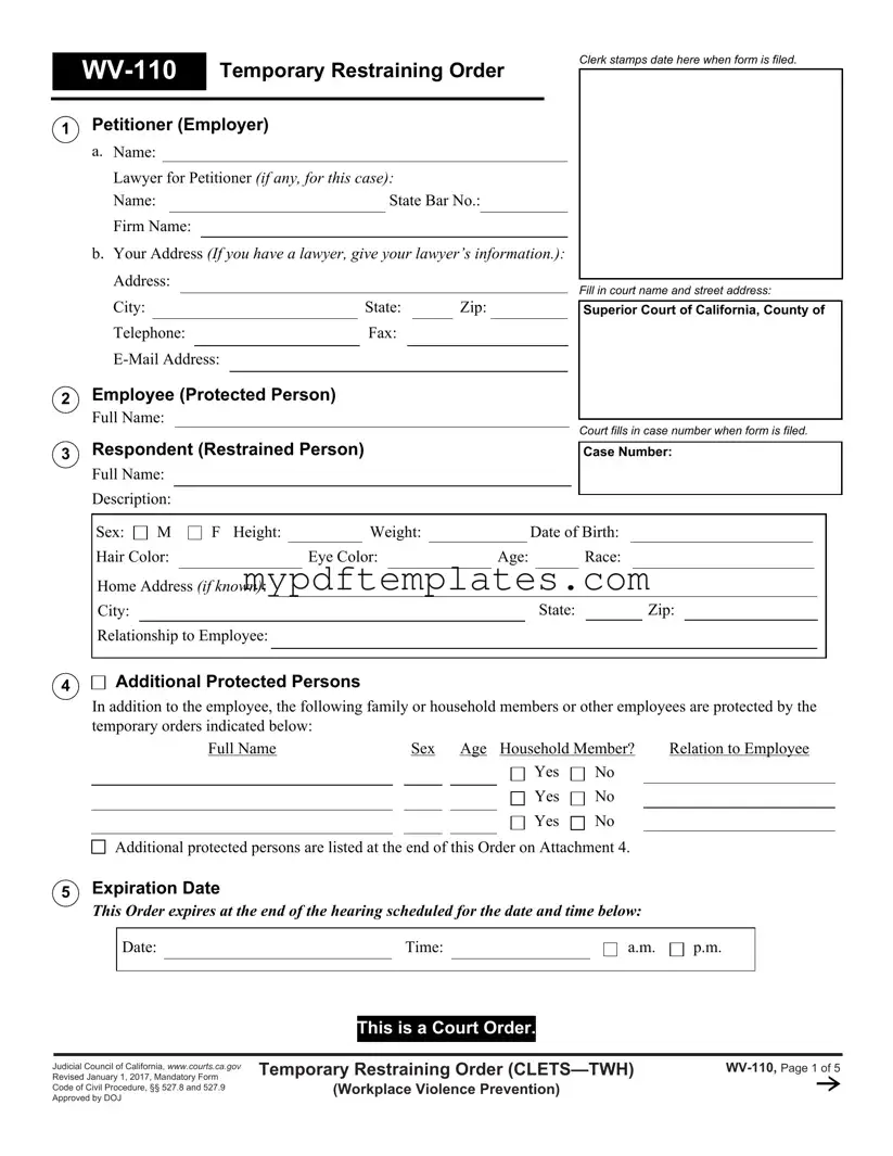 Fill Your Fake Restraining Order Template