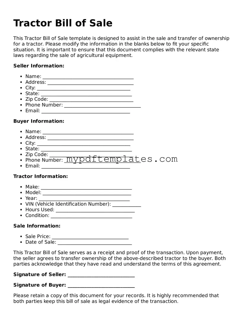 Blank Tractor Bill of Sale Form