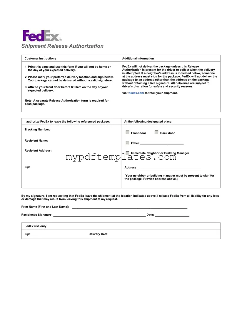 Fill Your Fedex Release Template