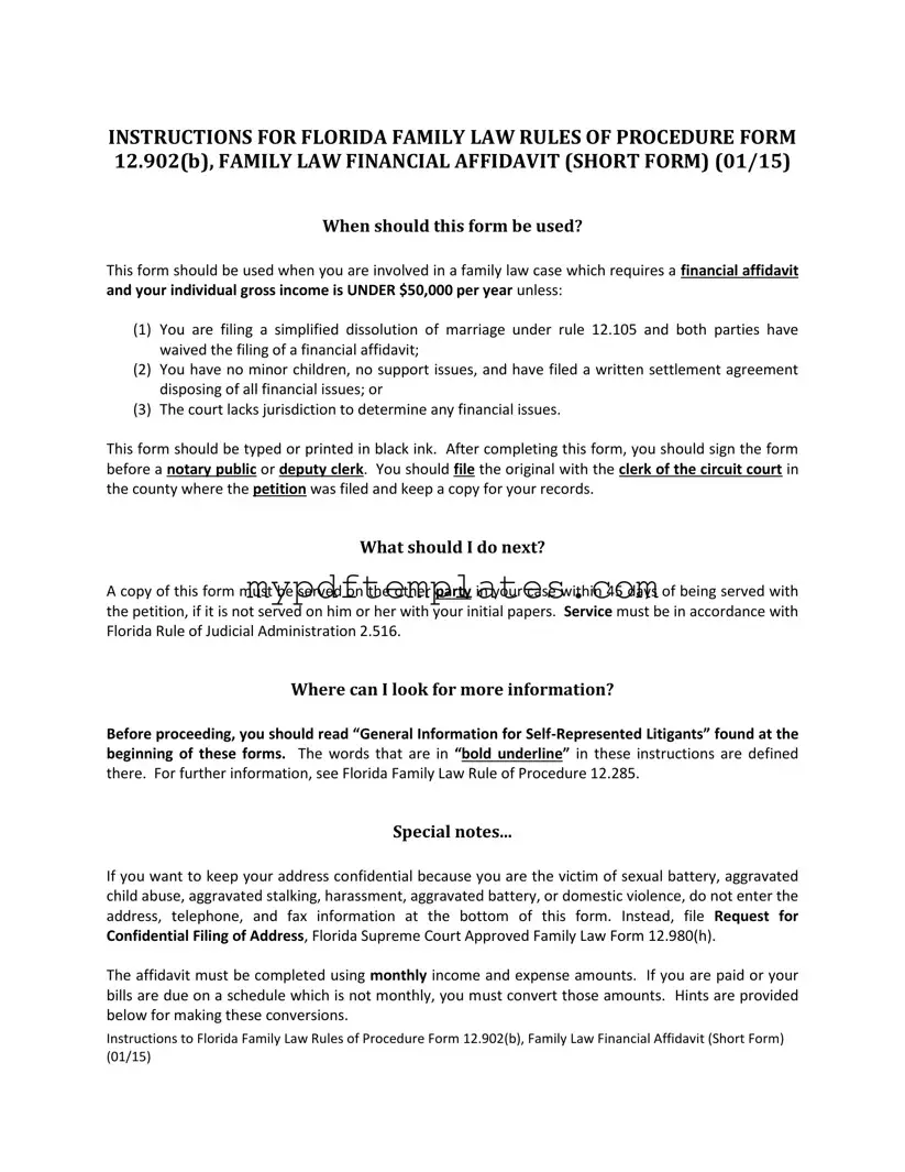 Fill Your Florida Financial Affidavit Short 12.902(b) Template