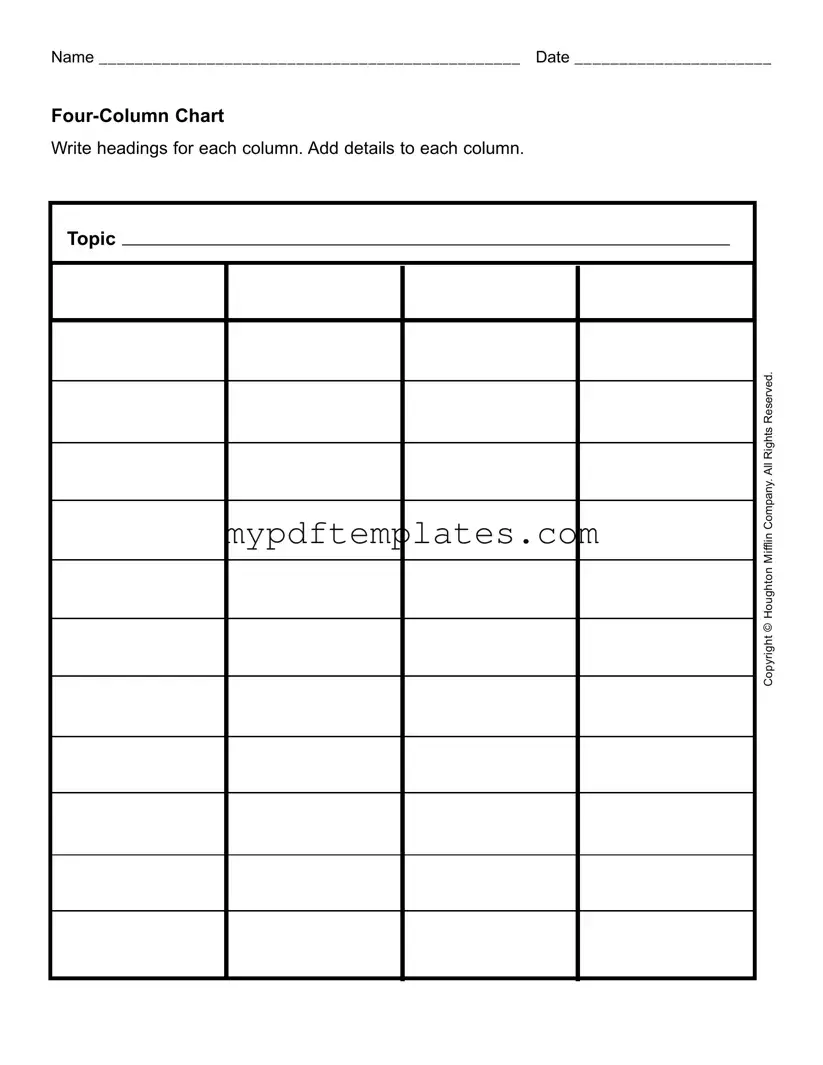 Fill Your Four Column Chart Template