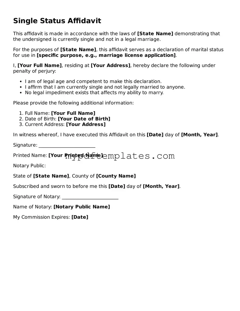 Blank Single Status Affidavit Form