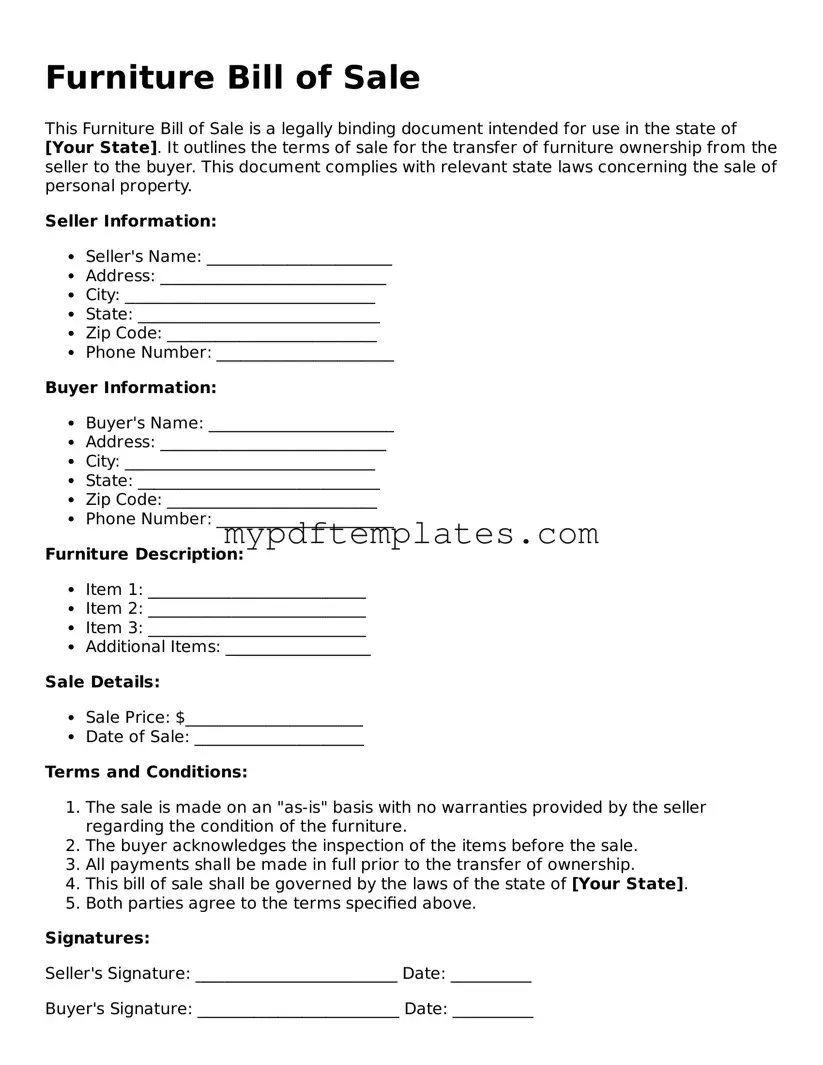 Blank Furniture Bill of Sale Form