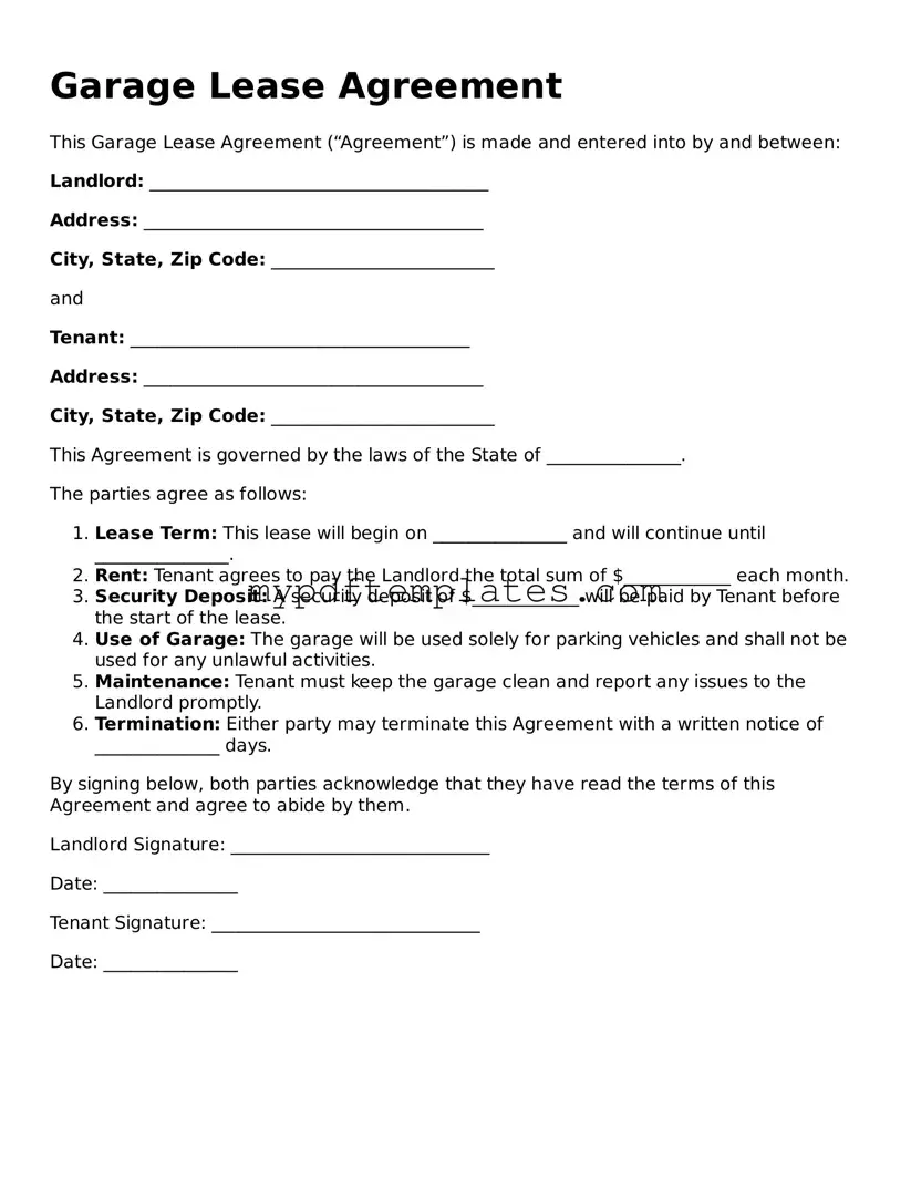 Blank Garage Lease Agreement Form