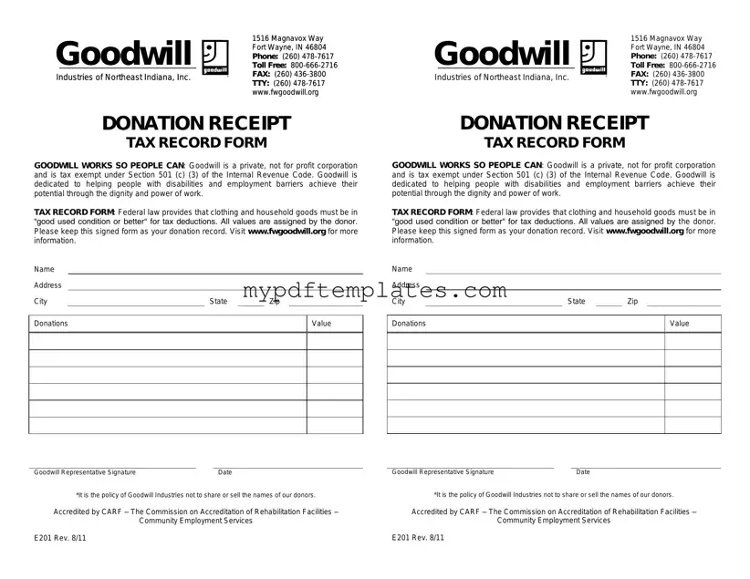 Fill Your Goodwill donation receipt Template