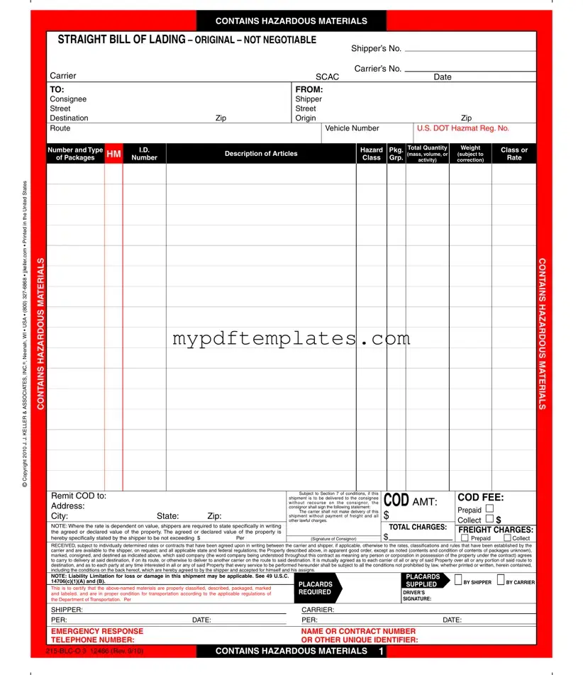 Fill Your Hazard Bill Of Ladden Template