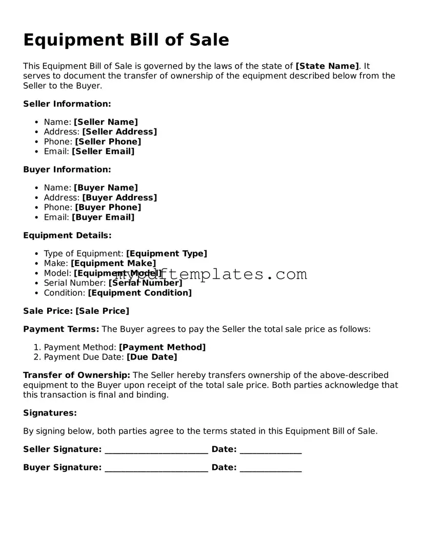 Blank Equipment Bill of Sale Form
