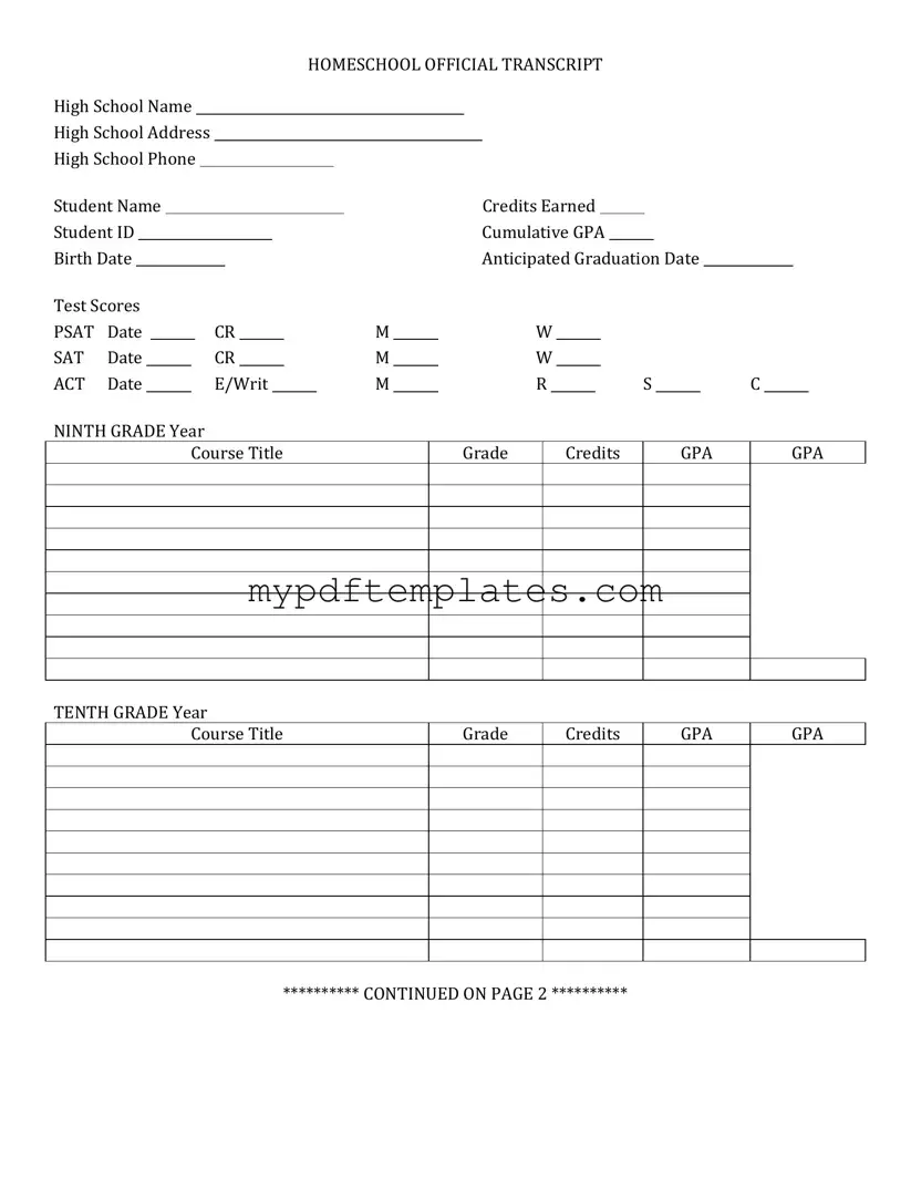 Fill Your High School Transcript Template