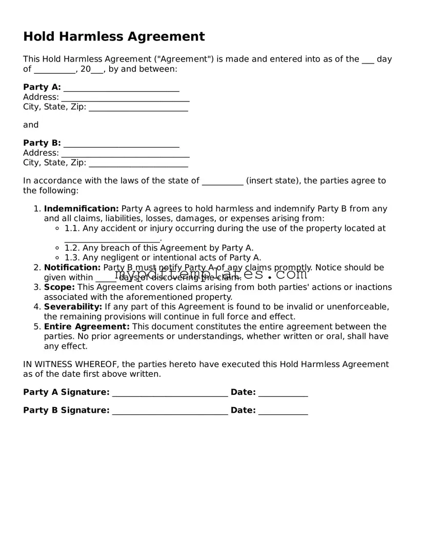 Blank Hold Harmless Agreement Form