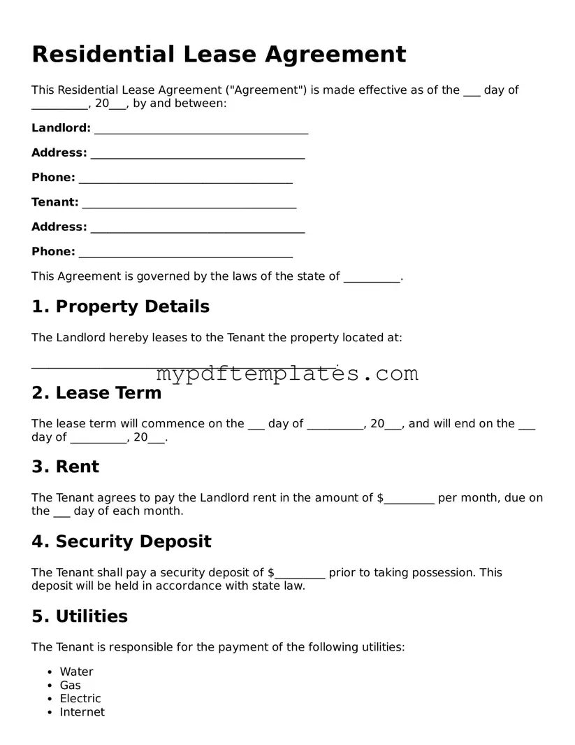 Blank Residential Lease Agreement Form
