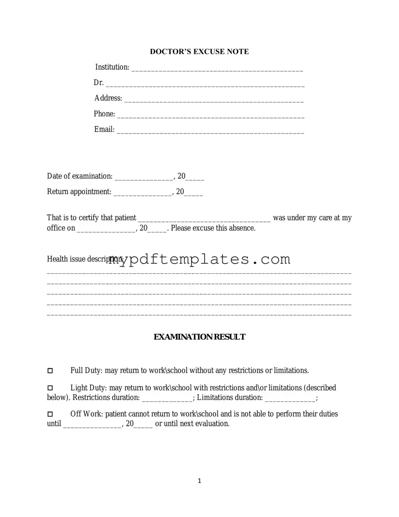 Fill Your Doctors Excuse Note Template