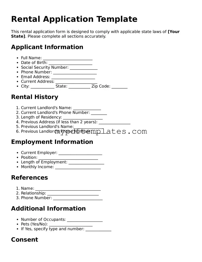 Blank Rental Application Form