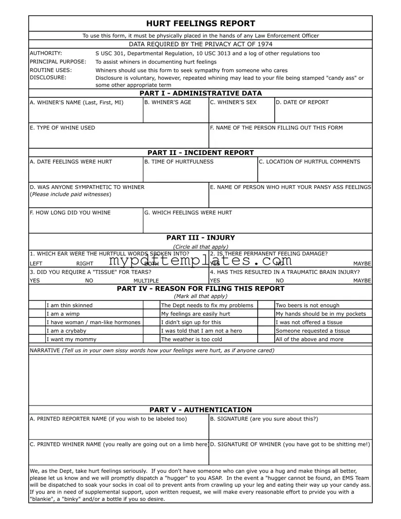 Fill Your Hurt Feelings Report Template