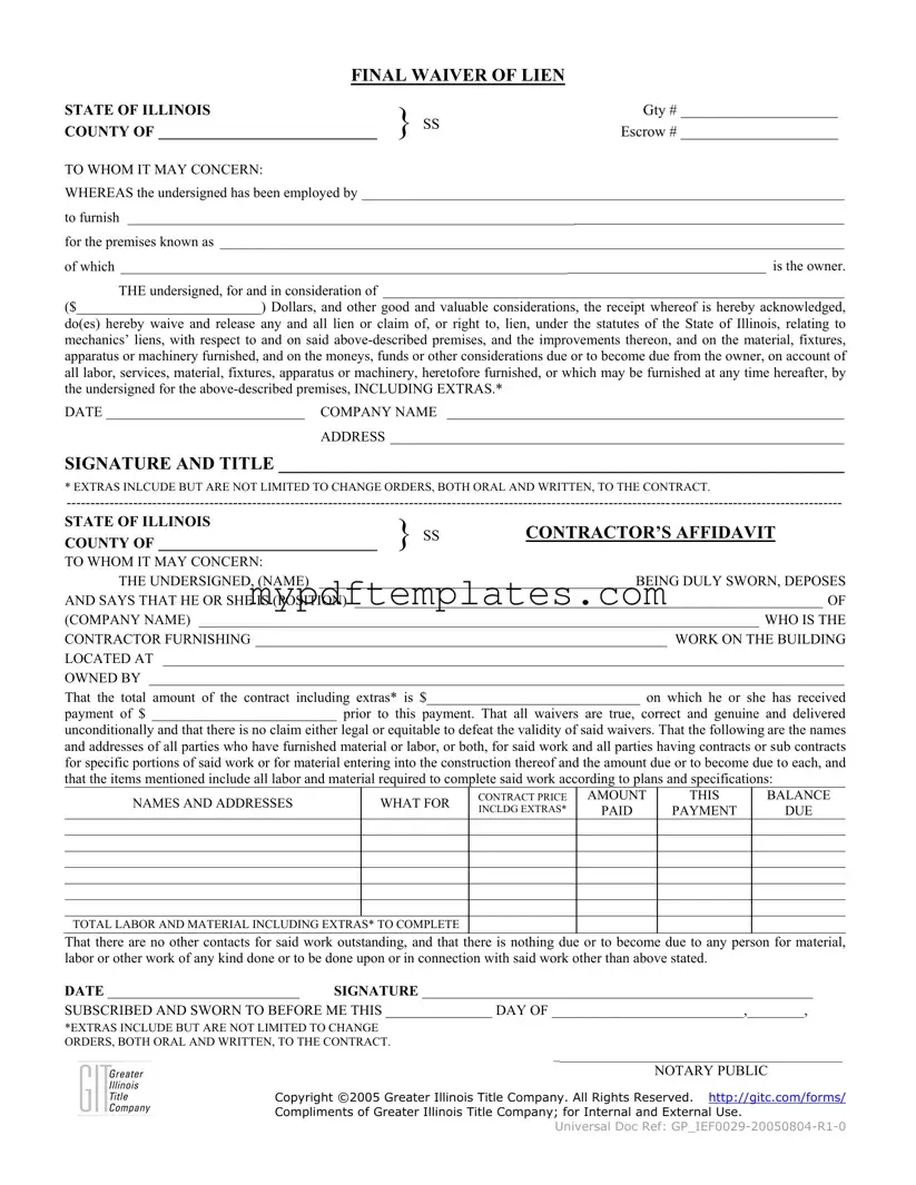 Fill Your Illinois Final Waiver Of Lien Template
