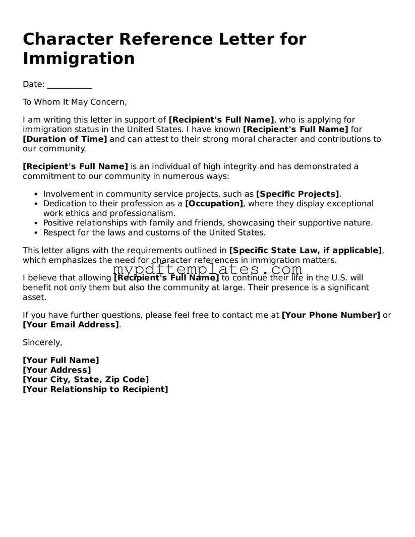 Blank Character Reference Letter for Immigration Form