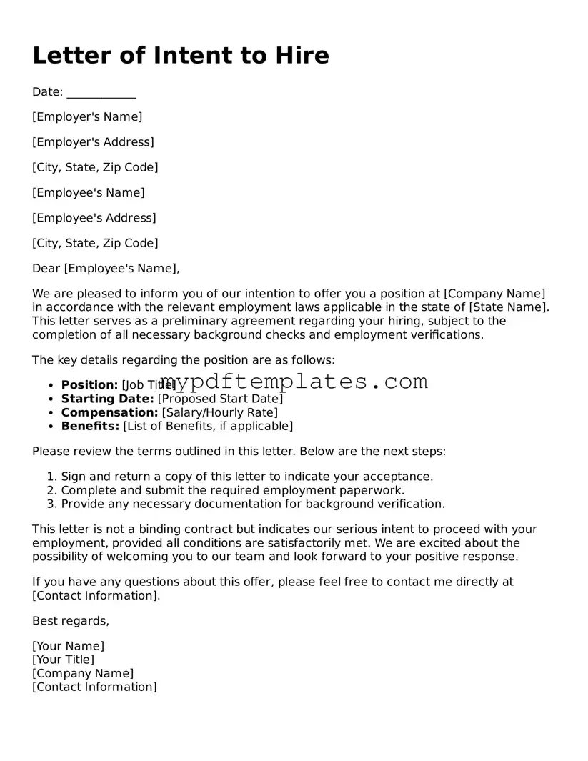 Blank Letter of Intent to Hire Form