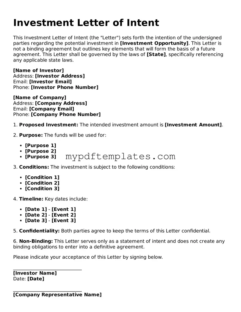 Blank Investment Letter of Intent Form
