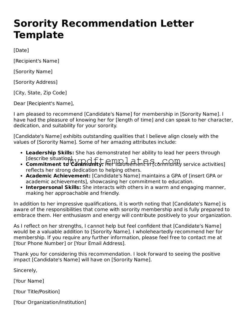 Blank Sorority Recommendation Letter Form