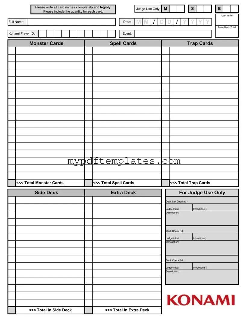 Fill Your Konami Decklist Template