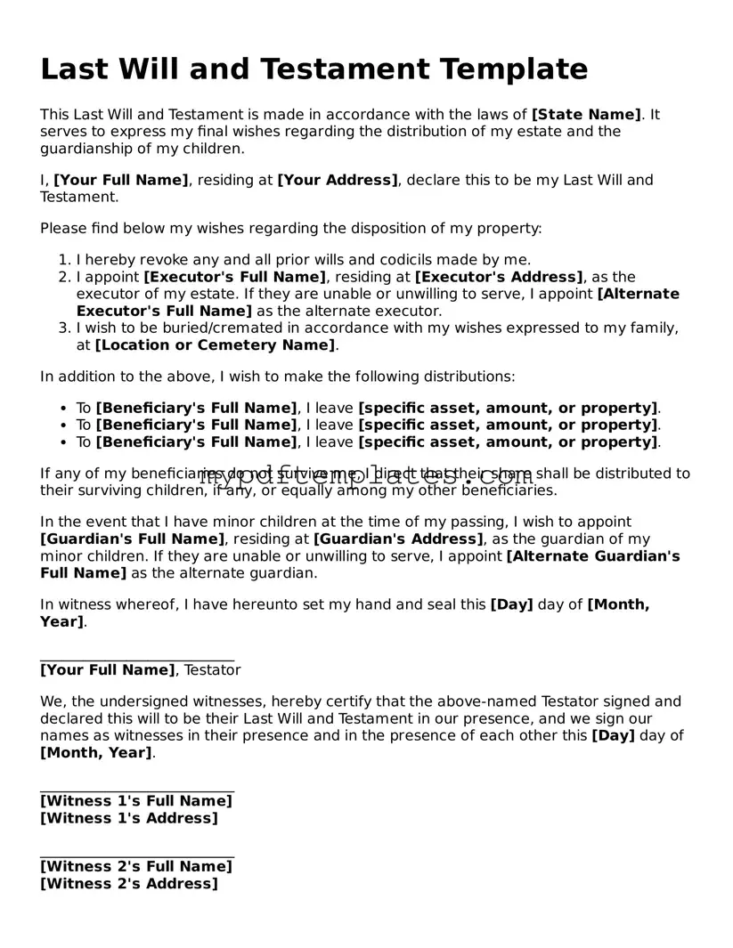 Blank Last Will and Testament Form