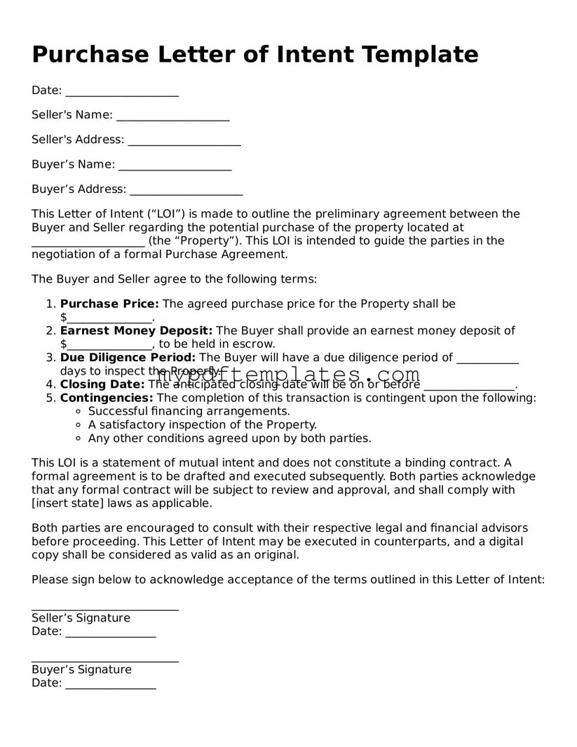 Blank Purchase Letter of Intent Form