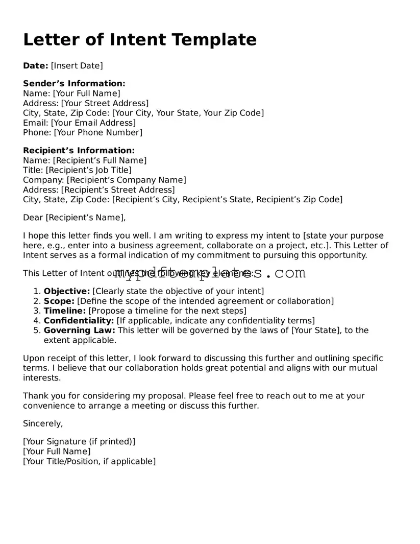 Blank Letter of Intent Form