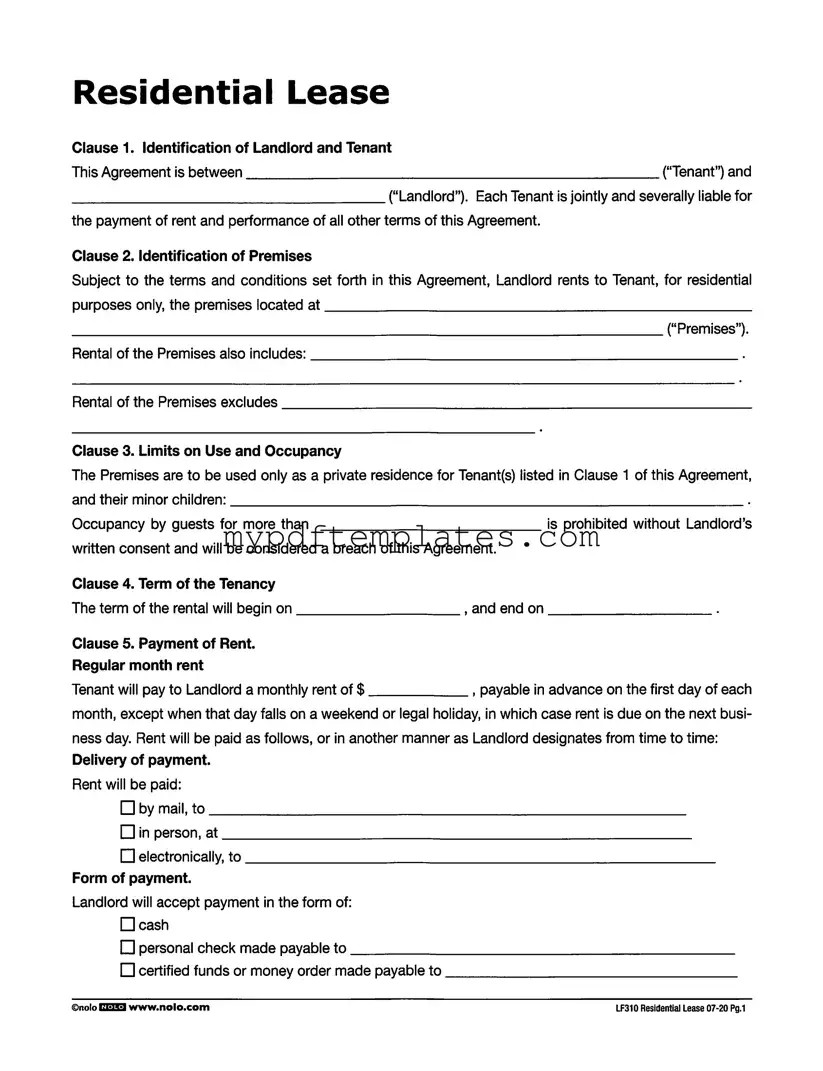 Fill Your Lf310 Residential Lease Template
