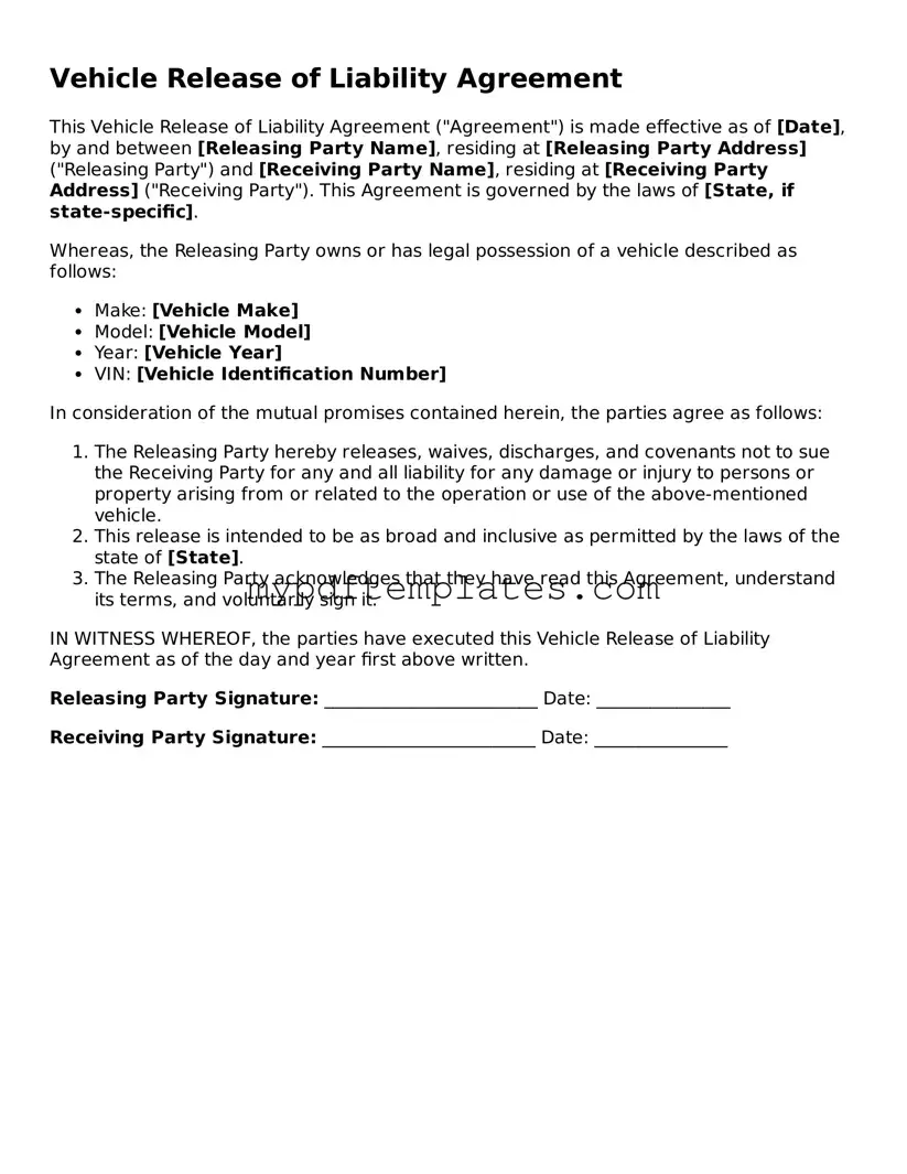Blank Vehicle Release of Liability Form