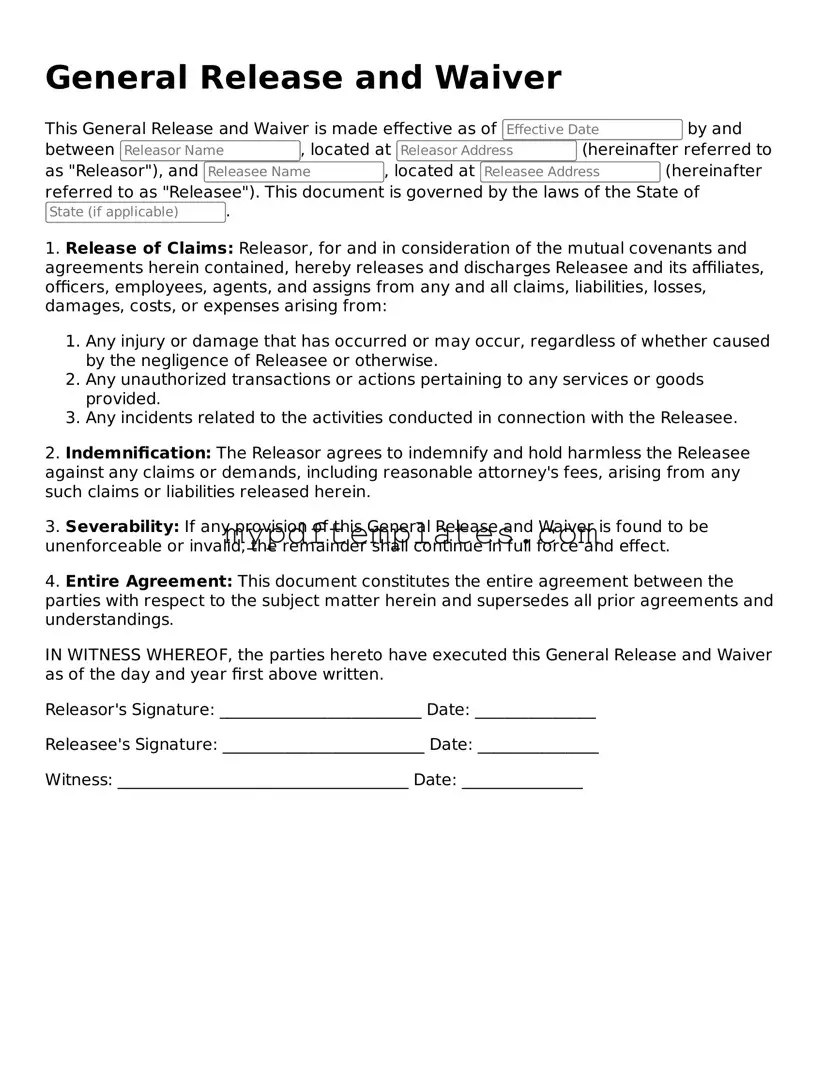 Blank General Release and Waiver Form