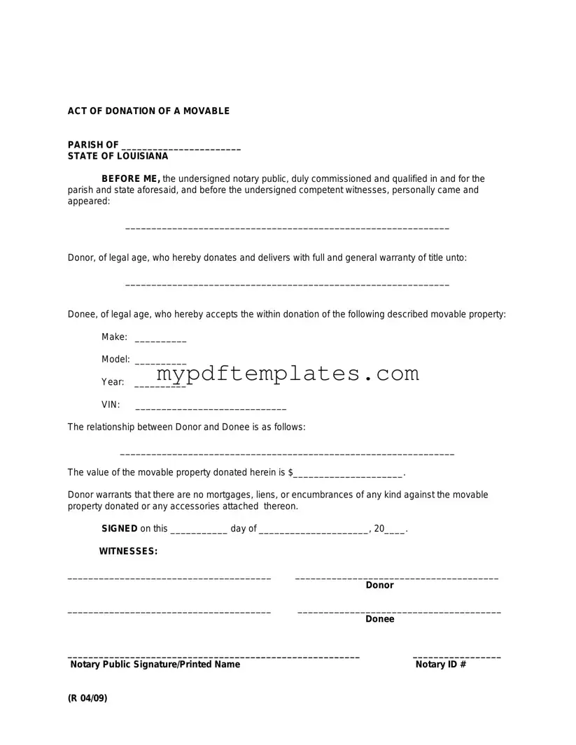 Fill Your Louisiana act of donation Template