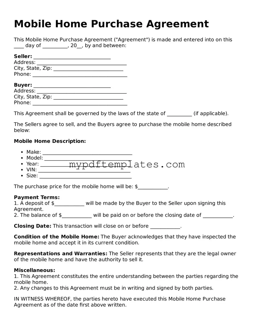 Blank Mobile Home Purchase Agreement Form