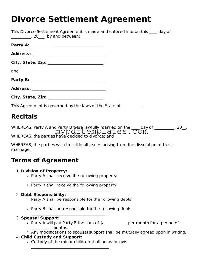 Blank Divorce Settlement Agreement Form