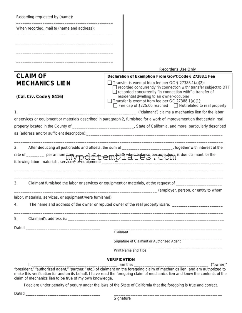 Fill Your Mechanics Lien California Template